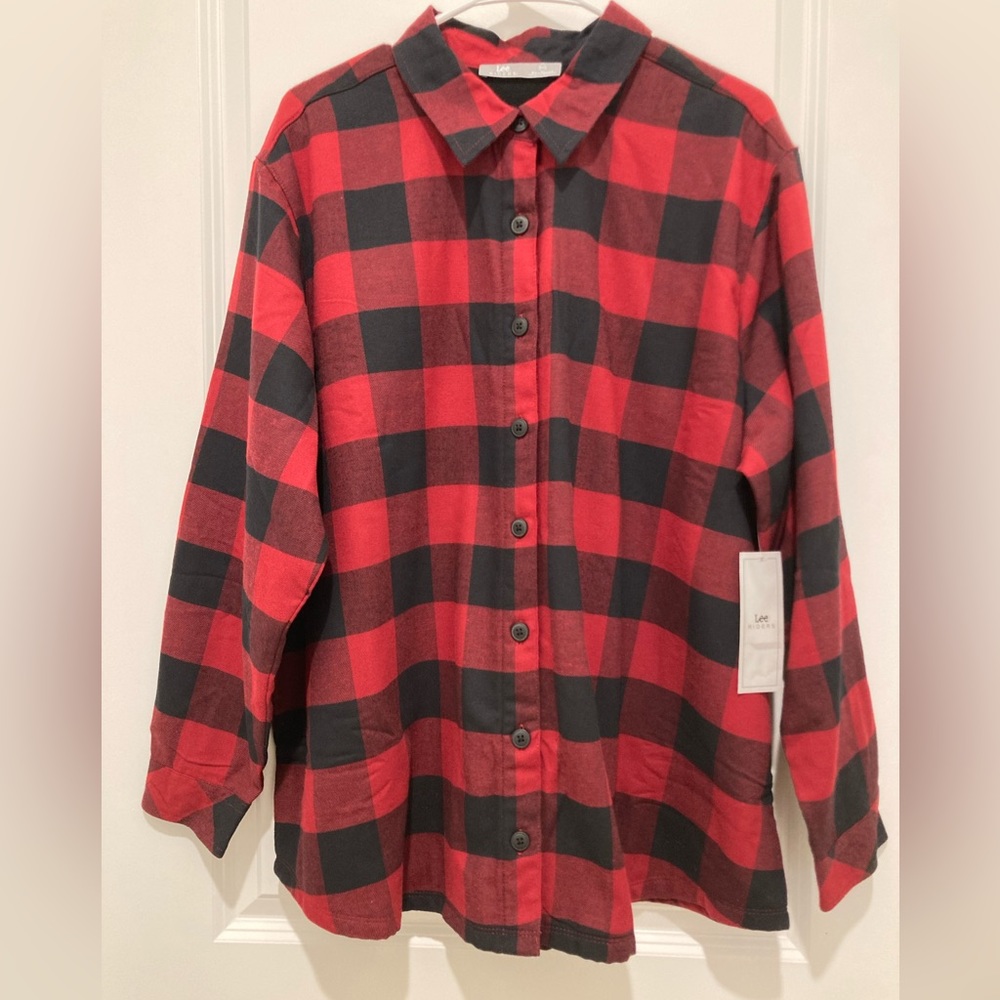 Lee Riders Women’s Plus Long Sleeve Fleece Lined Plaid Shirt Brand New Size 1X